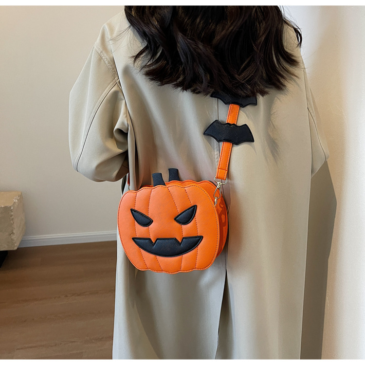 Halloween funny pumpkin bag fashion contrast color personality creative trend shoulder bag cartoon crossbody bag - Image 2