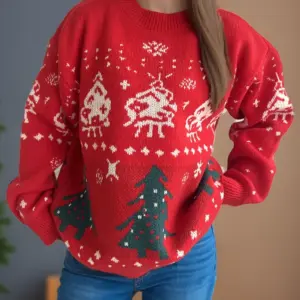 Christmas Element Round Neck Long Sleeve Sweater