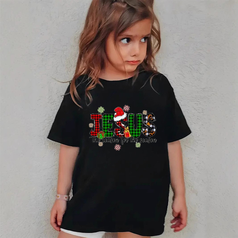 Combed Cotton New Christmas Children's Short Sleeve Girls' T-Shirt Kids Clothing Boys' Short Sleeve - Image 4