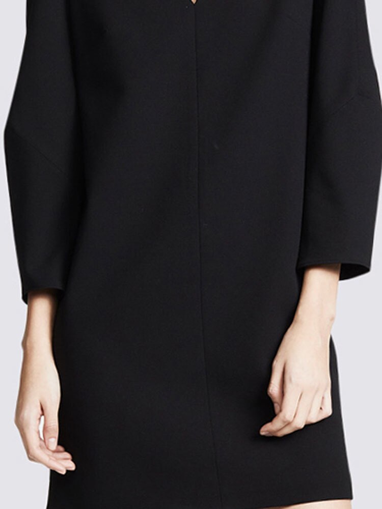 Fashion Women's Dress New V-neck Loose Solid Color Wrist Sleeve Above Knee Dresses Female Temperament Autumn - Image 5