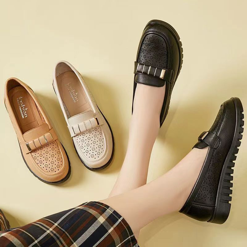 Thick Sole Loafer Women's Casual Breathable Small Leather Shoes Fashionable Mom Shoes Casual Wide Size Single Shoes - Image 2