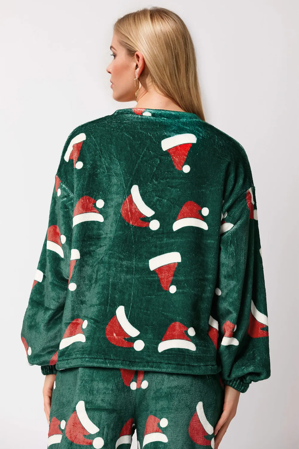 Christmas Hat Pattern Round Neck Long Sleeve Top and Pants Set - Image 7