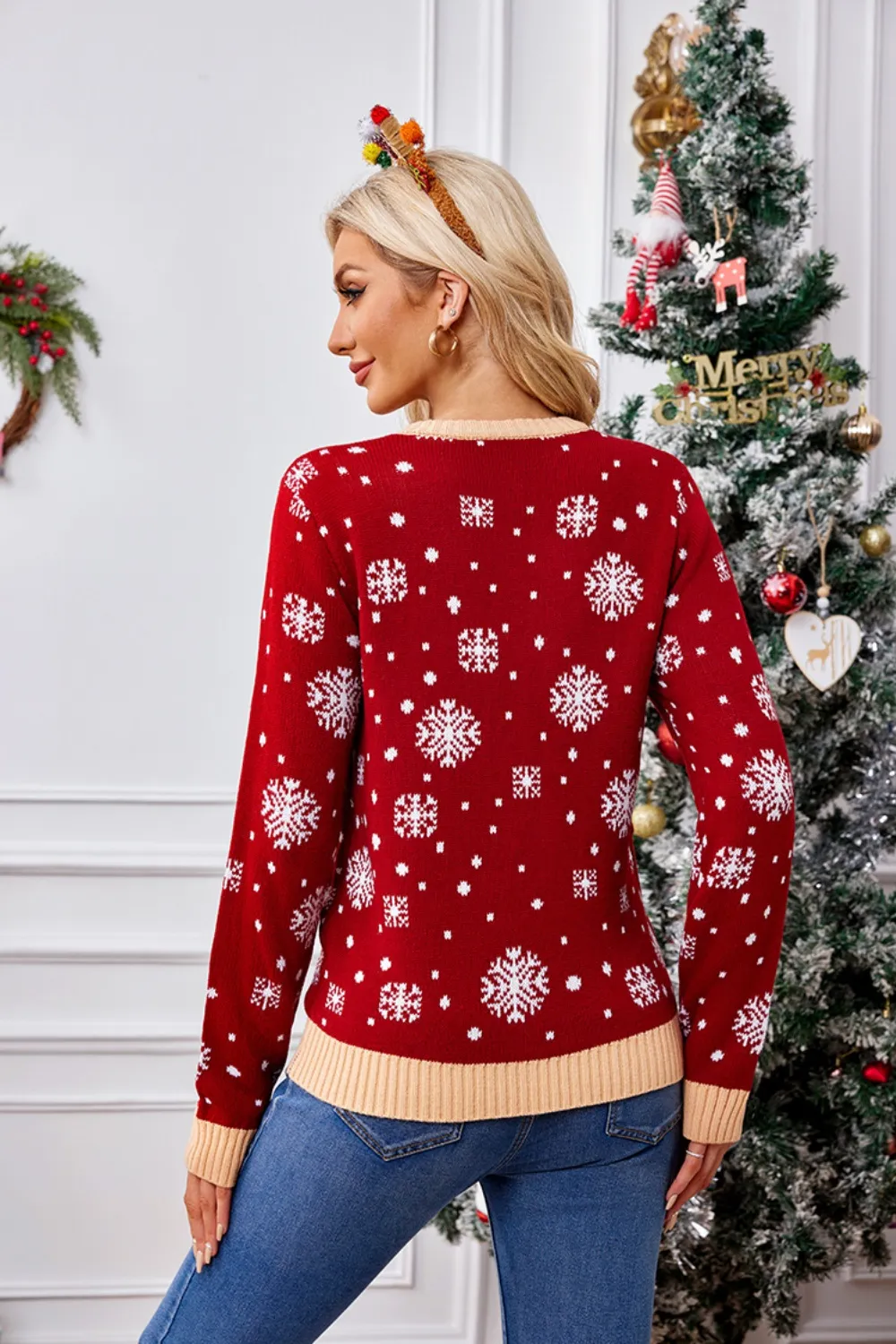 Christmas Pattern Round Neck Long Sleeve Sweater - Image 5