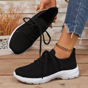 Plus Size Knit Sports Shoes Spring Autumn New Flat Elastic Laced Casual Shoes Soft Sole Single Shoes Women