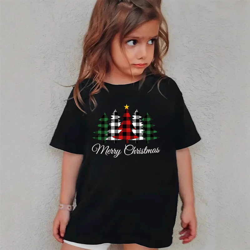 Combed Cotton New Christmas Children's Short Sleeve Girls' T-Shirt Kids Clothing Boys' Short Sleeve - Image 12