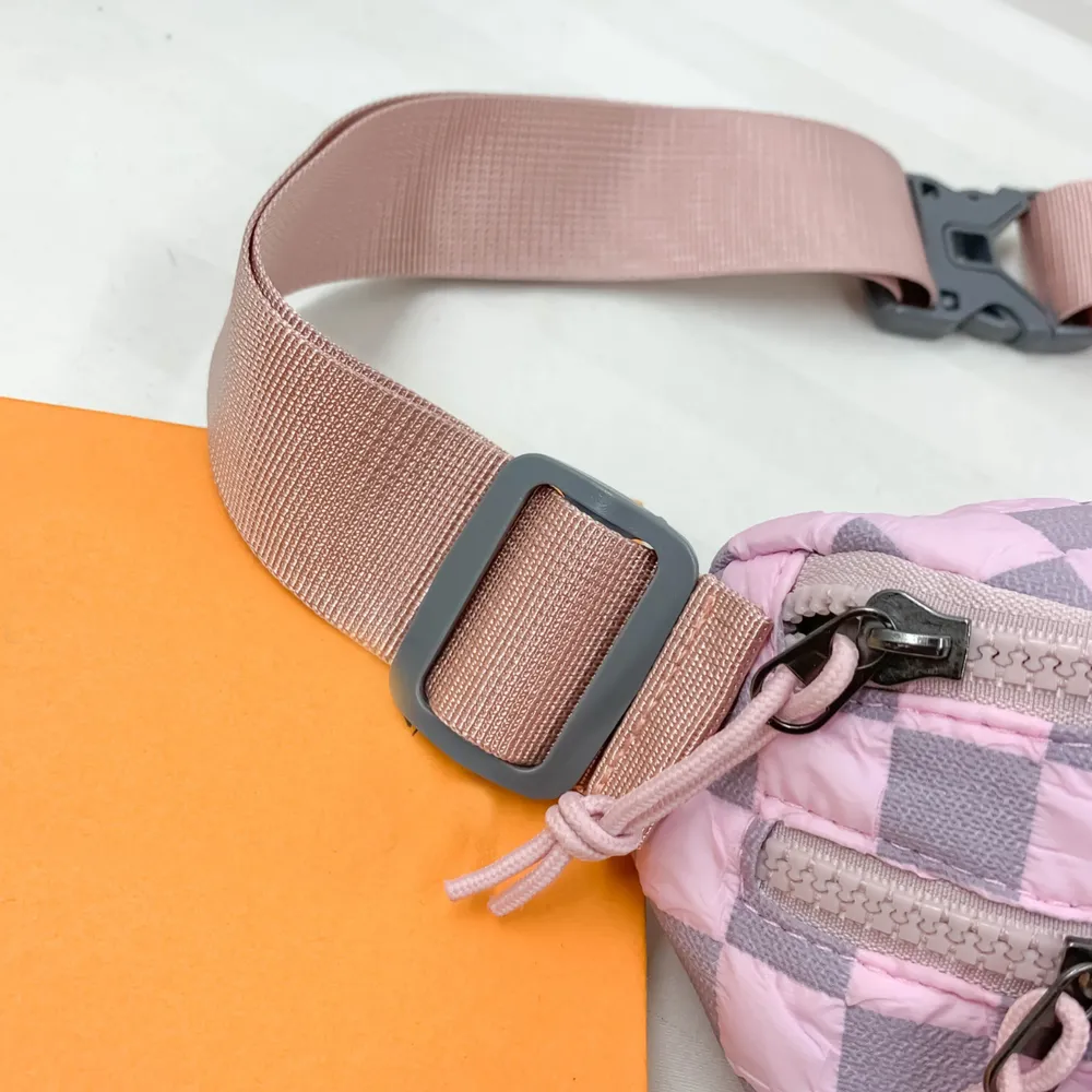 Checkered Adjustable Strap Nylon Crossbody Bag - Image 6