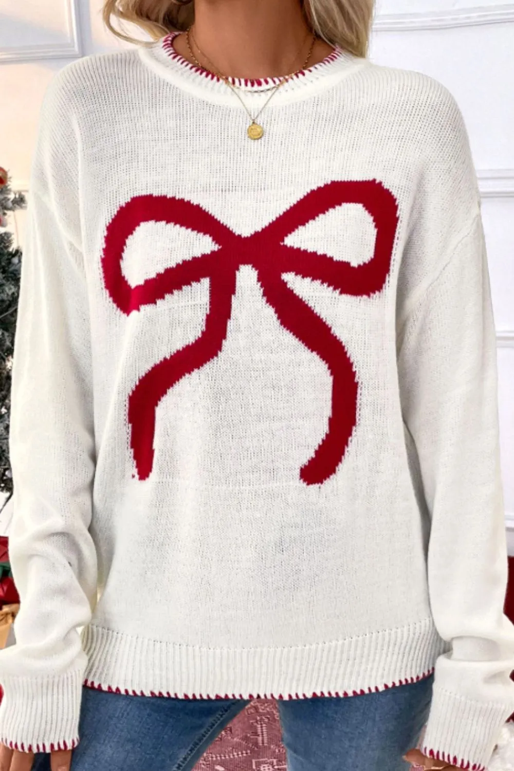 Sweet and versatile loose long sleeved round neck Christmas sweater for women - Image 2