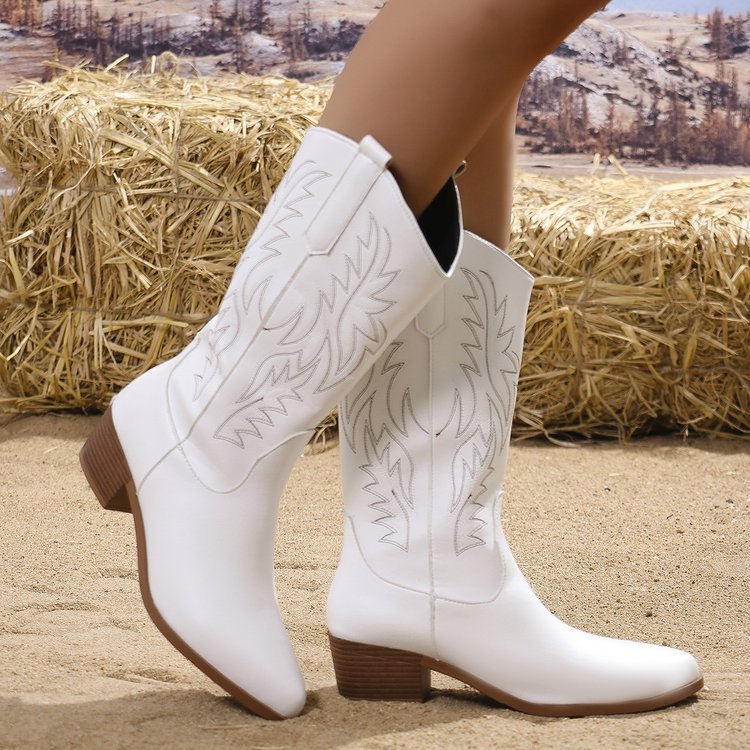 Vintage Tribal Pattern Chunky Heel Ankle Boots for Women with Embroidery Round Toe Martin Boots - Image 3