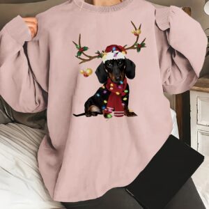 Women'S Plus Size Christmas Dachshund Crew Neck Sweatshirt -