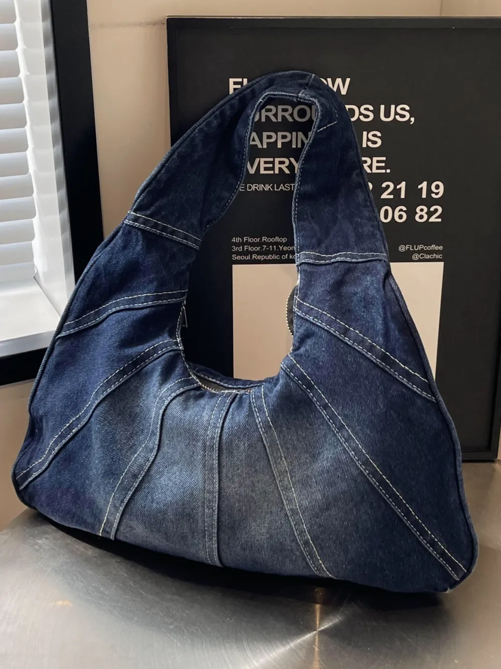 Crescent Shaped Denim Shoulder Bag - Image 9