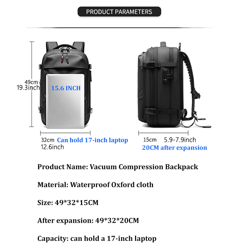 Expandable Waterproof Travel Backpacks Men Business Laptop Backpack With Valve Vacuum Compression Backpack - Image 5