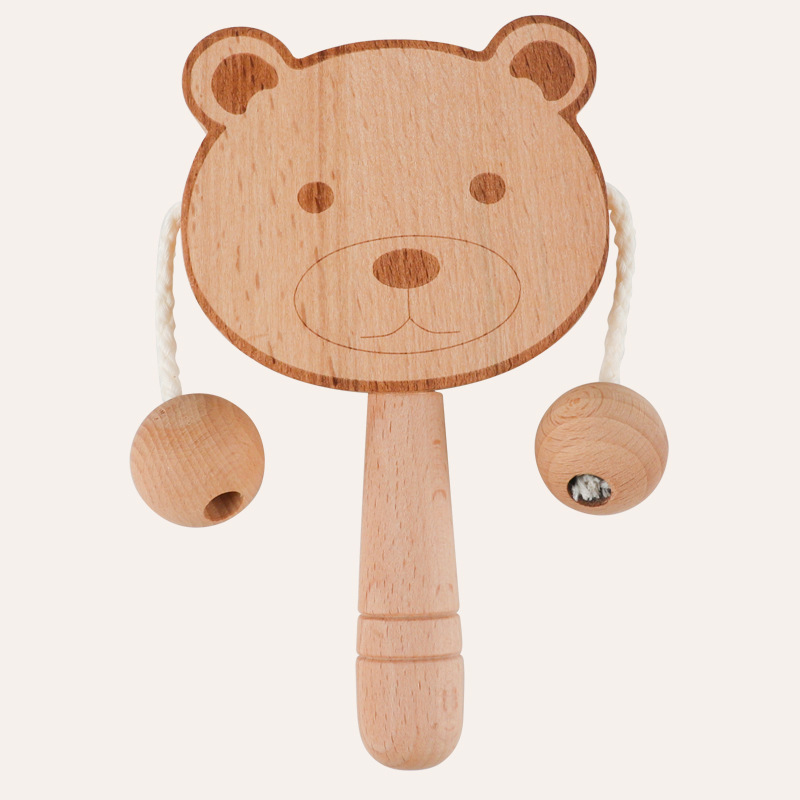 Christmas toy gift: wooden cartoon tambourine, baby toy, newborn baby can chew on the shaking drum, traditional children's early education hand bell - Image 7