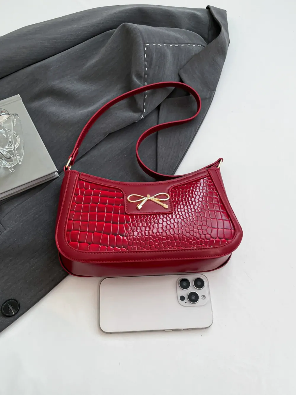 Bow PU Leather Shoulder Bag - Image 12