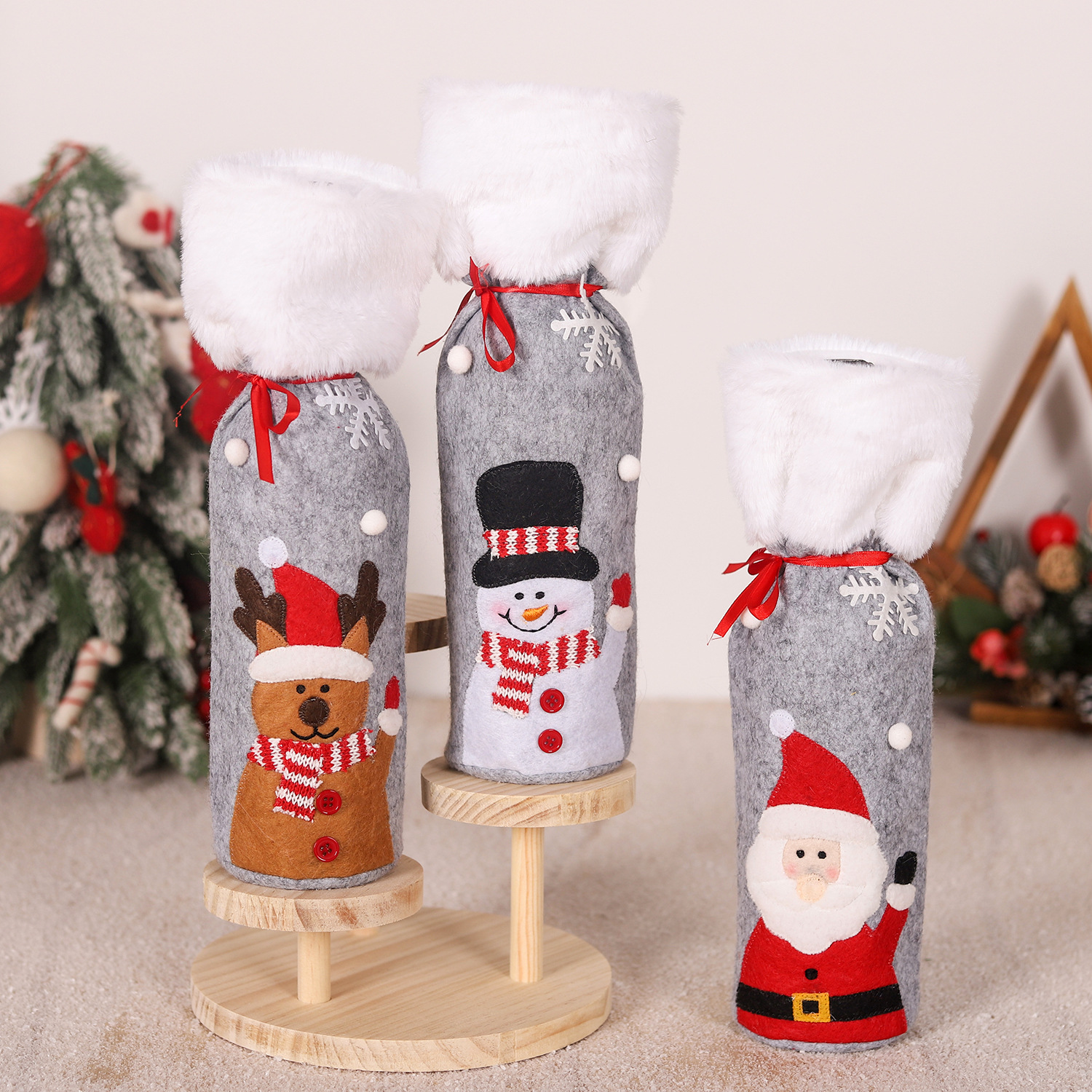 Christmas supplies red wine bottle covers elderly snowmen elk red wine bags household items - Image 2
