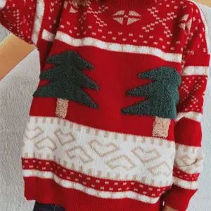 Knitted Christmas Tree Cartoon Jacquard Holiday New Year Sweater