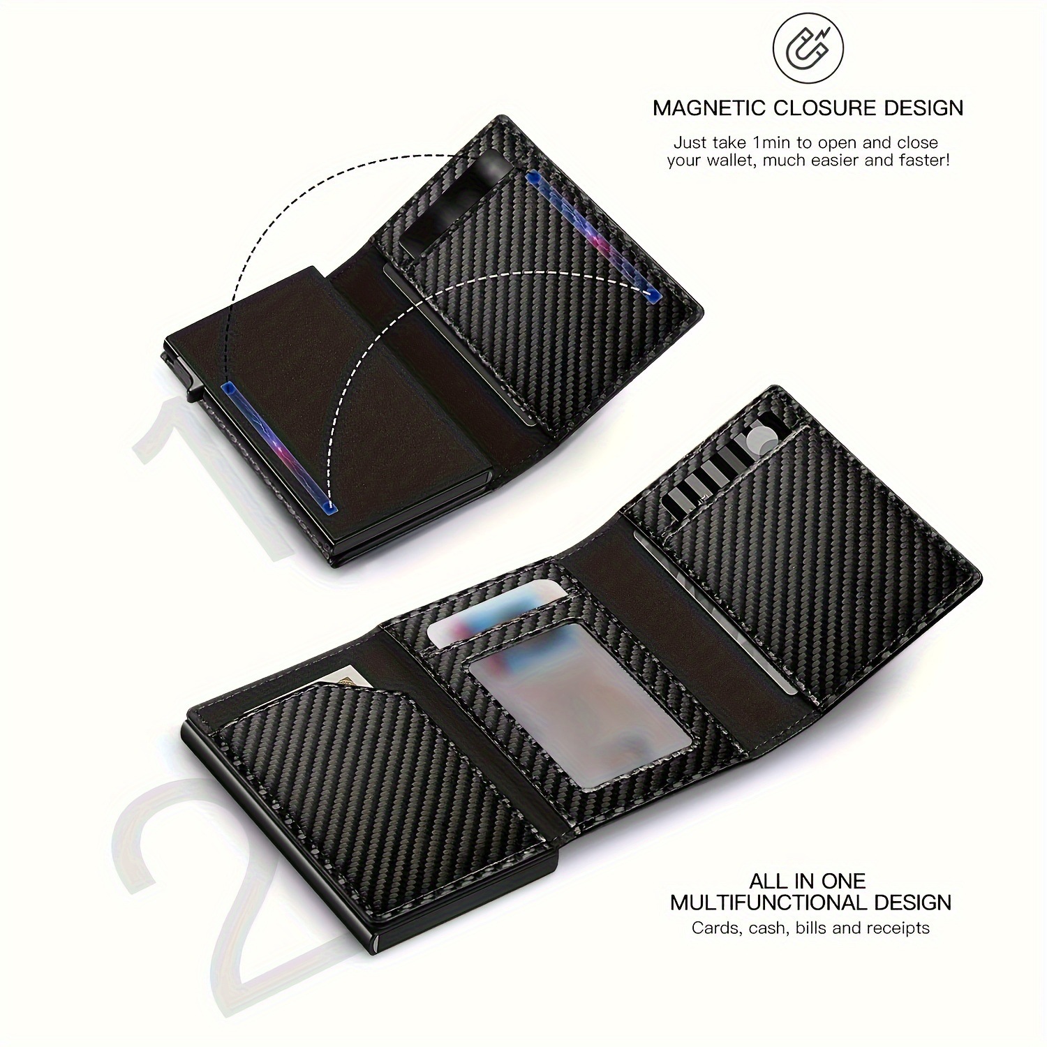 Men's Carbon Fiber Magnetic Card Clip PU Leather RFID Bank Card Bag Large Capacity Card Clip - Image 3