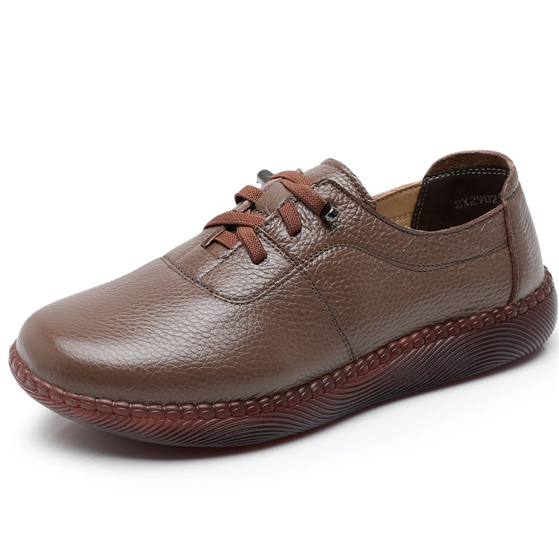 Leather Wide Toe Elastic Ankle Women's Single Shoes Comfortable Casual Flat Heel Soft Sole Thick Sole - Image 6