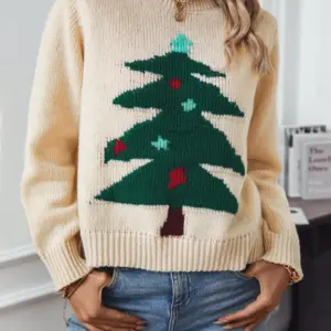 Christmas Tree Round Neck Raglan Sleeve Sweater