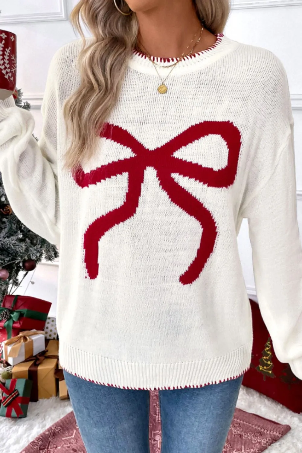 Sweet and versatile loose long sleeved round neck Christmas sweater for women - Image 3