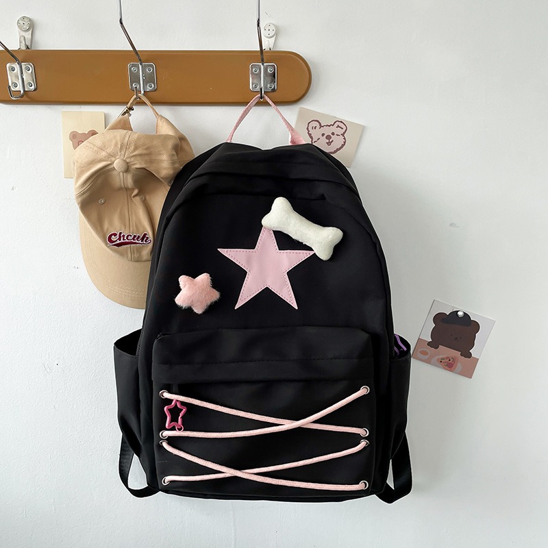 Japanese cute girl bag Niche self made fiv pointed star backpack ins college student schoolbag female high school backpack