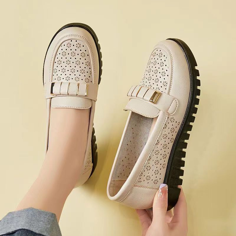 Thick Sole Loafer Women's Casual Breathable Small Leather Shoes Fashionable Mom Shoes Casual Wide Size Single Shoes - Image 4