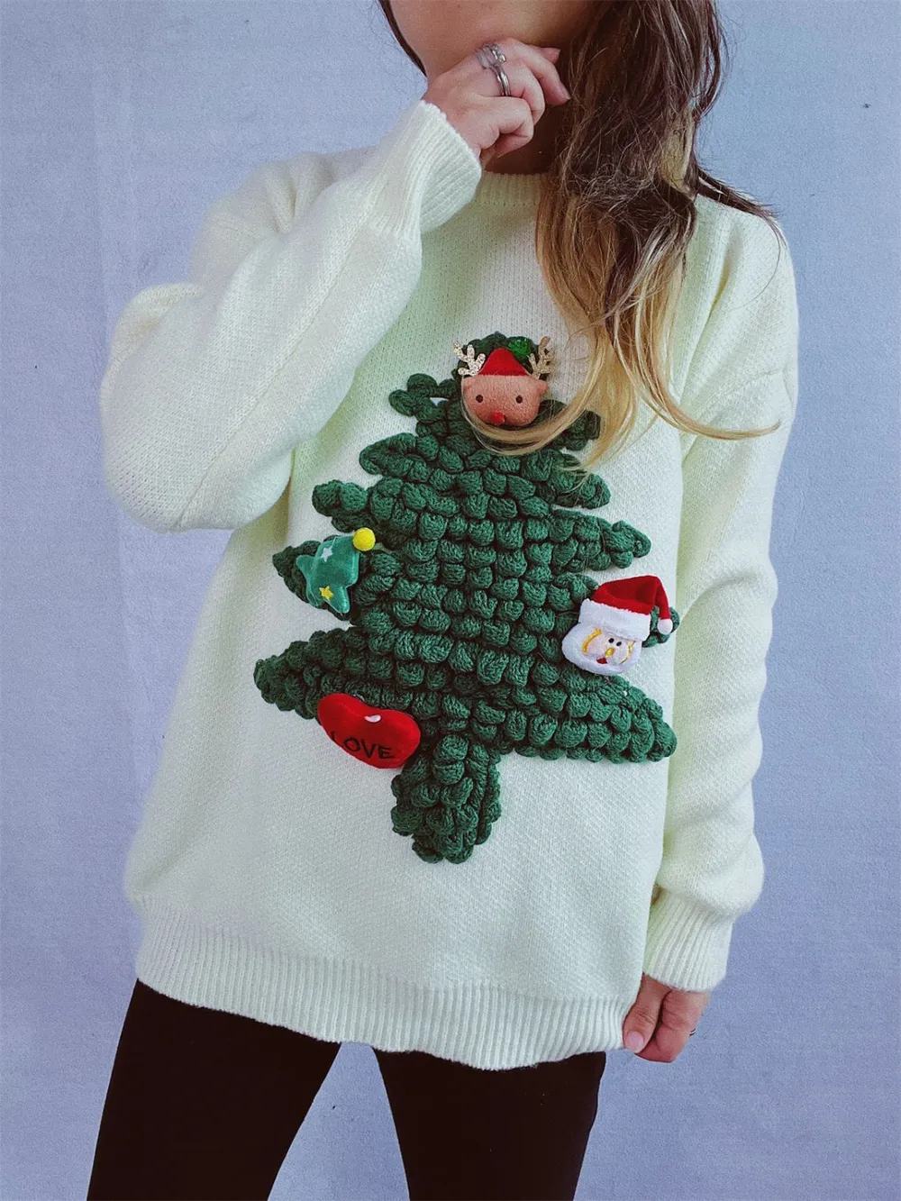Christmas Tree Round Neck Long Sleeve Sweater - Image 10