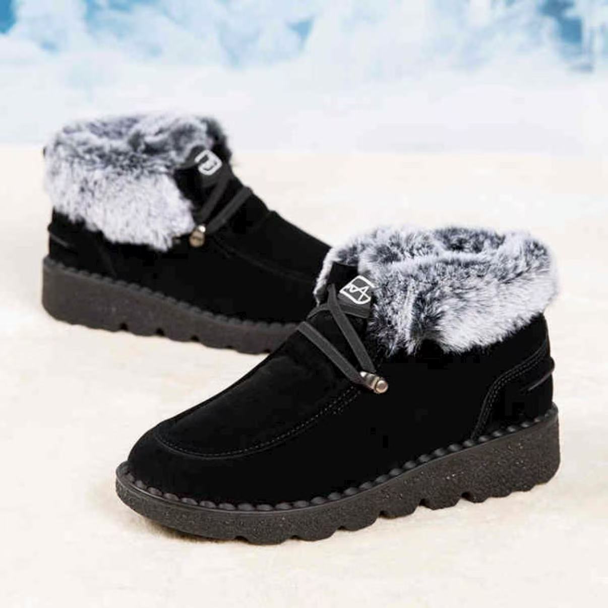 Flat bottomed snow boots for women with thick lace up fleece short boots - Image 2