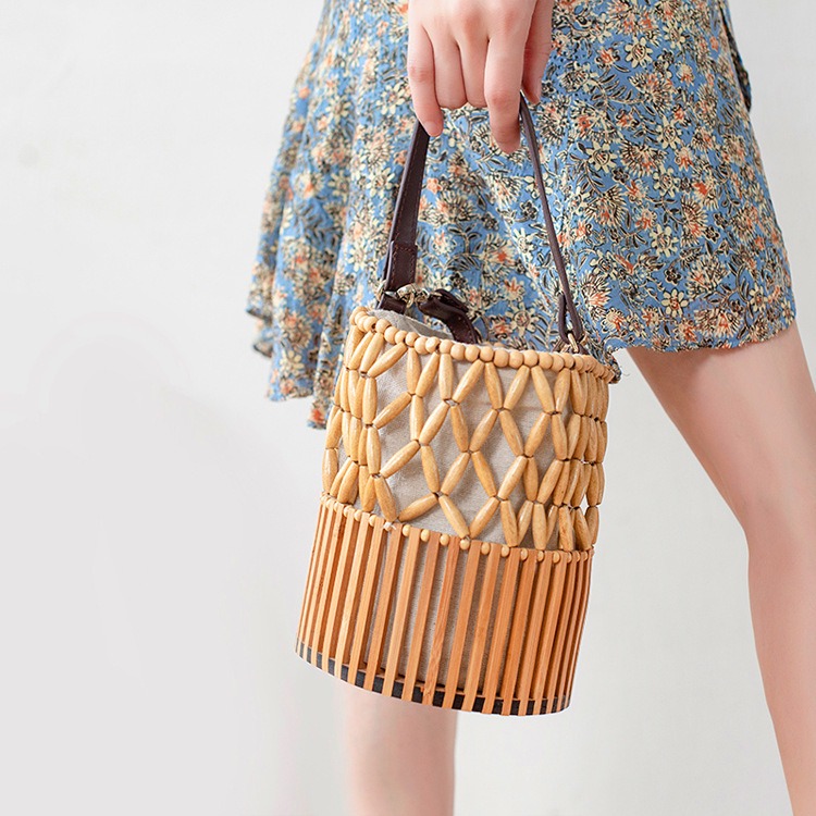 Crossbody bamboo bag hand woven bamboo bag rattan woven bag vacation beach bag craft shoulder bag - Image 3
