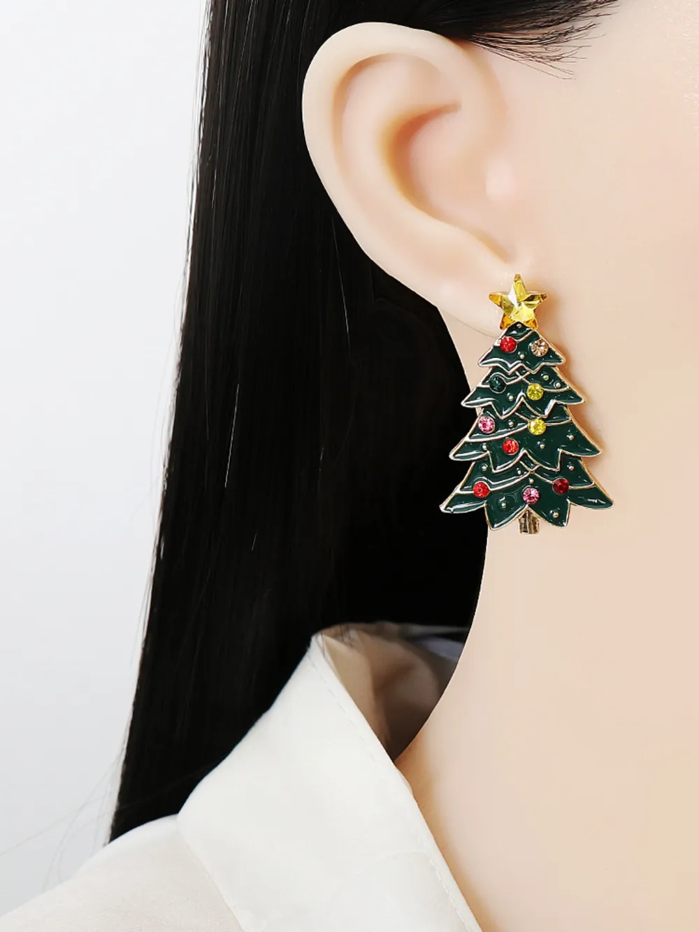 Alloy Inlaid Rhinestone Christmas Tree Earrings - Image 6