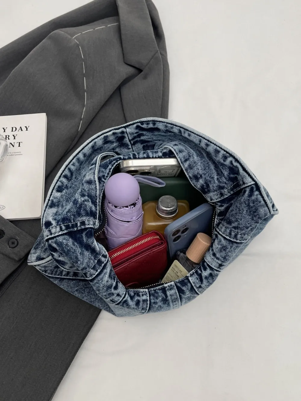 Crescent Shaped Denim Shoulder Bag - Image 3