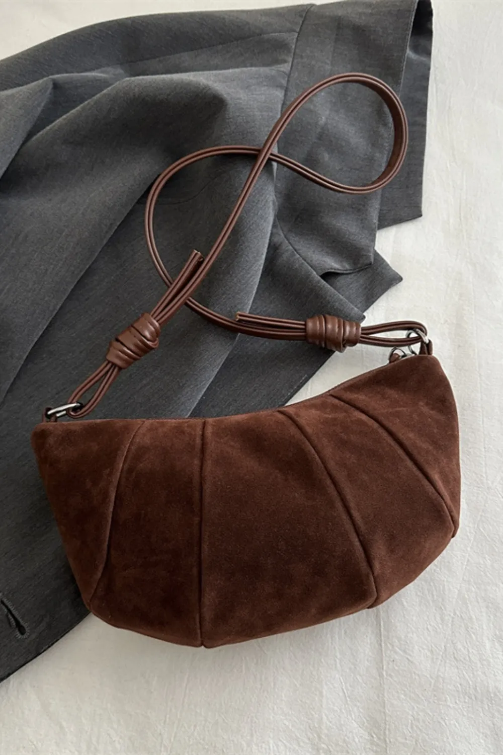 Suede Croissant Shape Shoulder Bag - Image 4