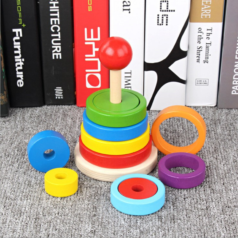 Wooden geometric circular stacking building blocks children's early education puzzle rainbow tower assembly Christmas toy gift - Image 5