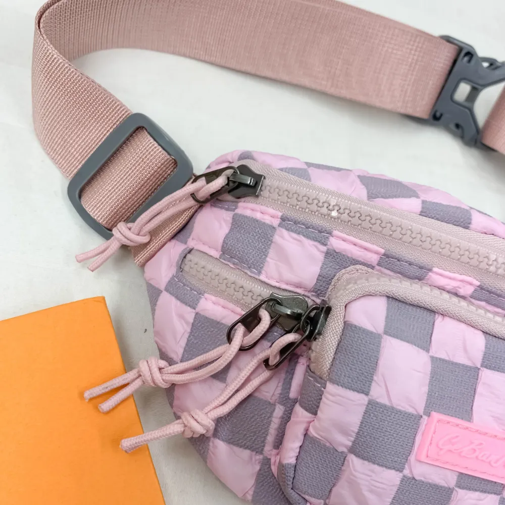 Checkered Adjustable Strap Nylon Crossbody Bag - Image 5