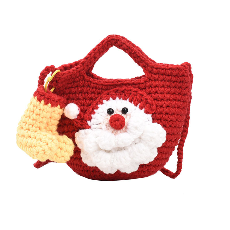 Christmas pure handmade woolen knitted bag new style women's bag fashionable versatile shoulder bag Santa Claus finished bag - Image 6