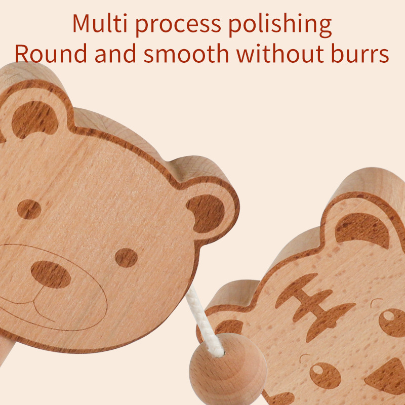 Christmas toy gift: wooden cartoon tambourine, baby toy, newborn baby can chew on the shaking drum, traditional children's early education hand bell - Image 3