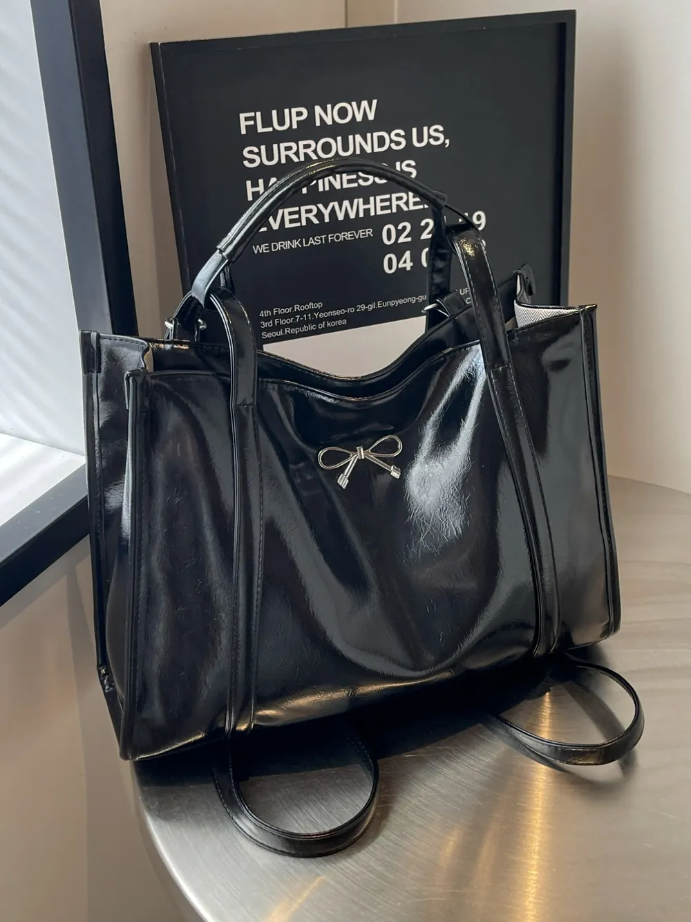 PU Leather Bow Shoulder Bag - Image 2