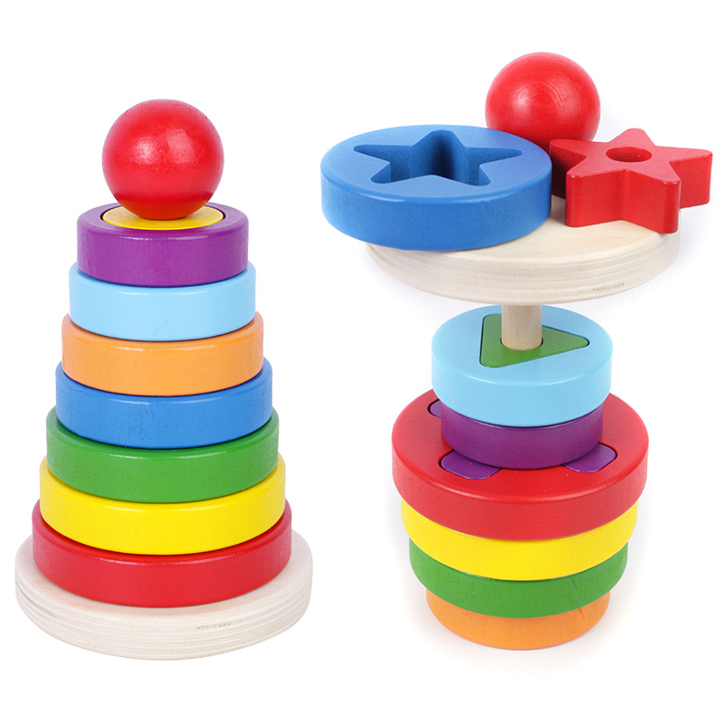 Wooden geometric circular stacking building blocks children's early education puzzle rainbow tower assembly Christmas toy gift - Image 4