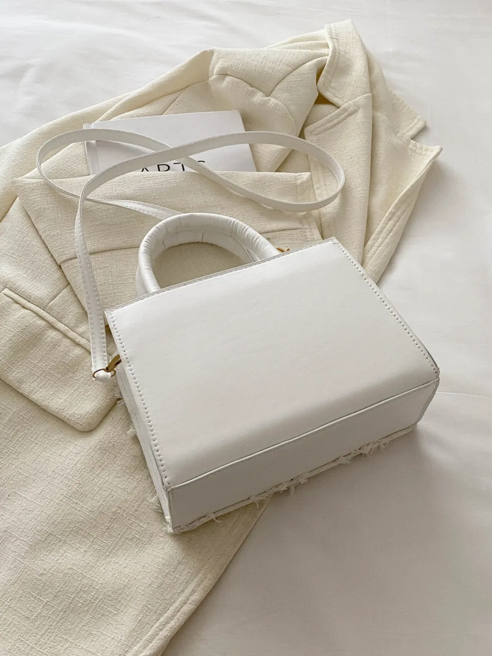 Raw Hem Denim PU Leather Handbag - Image 6