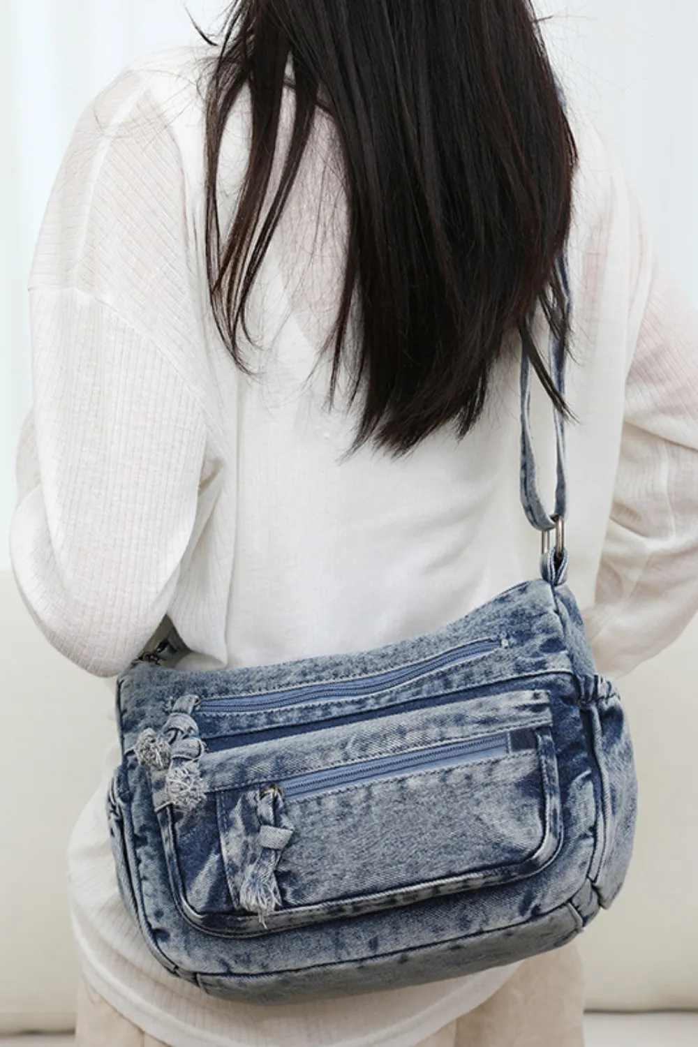 Adjustable Strap Denim Crossbody Bag - Image 6