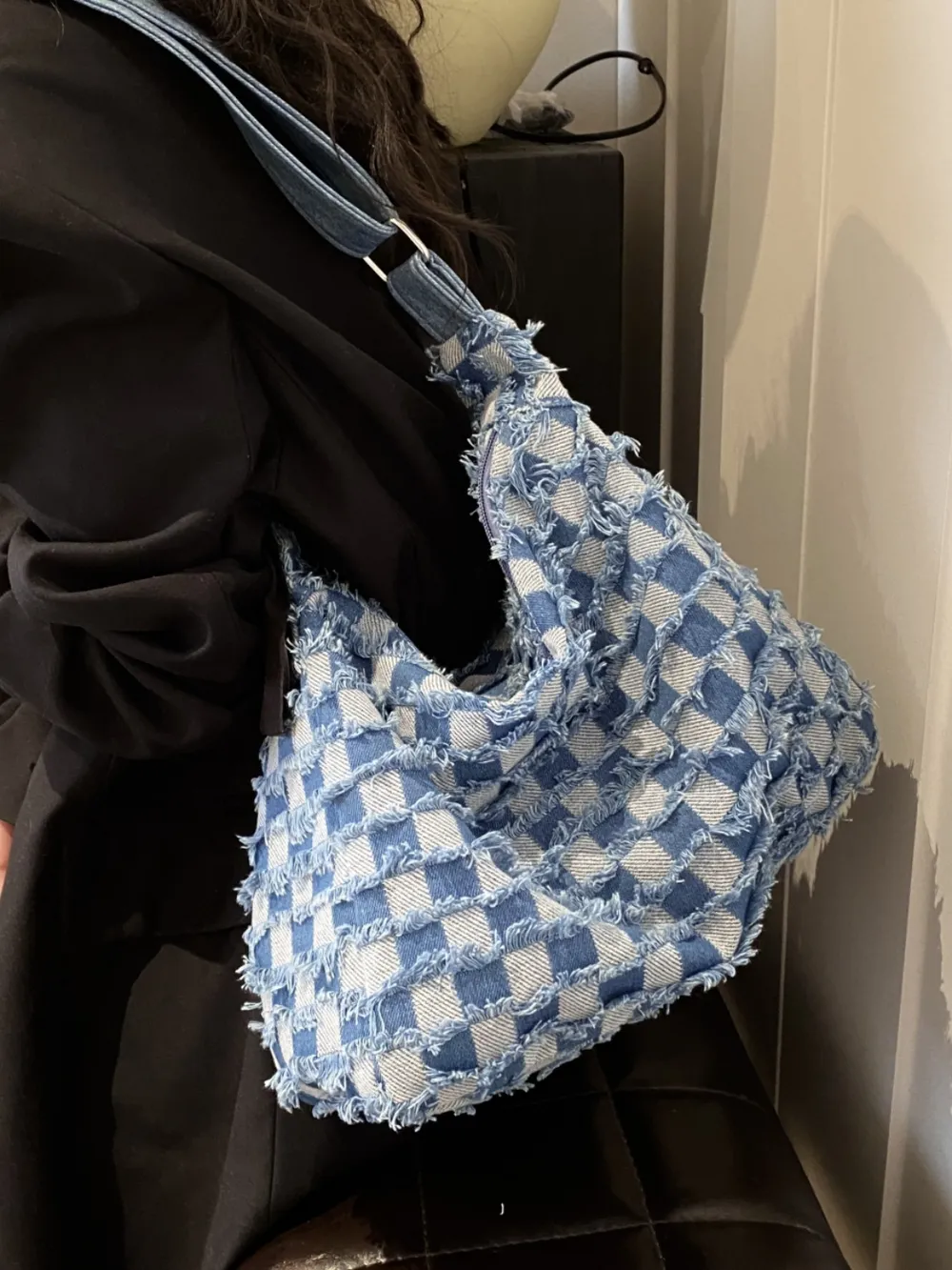 Raw Hem Denim Shoulder Bag - Image 4