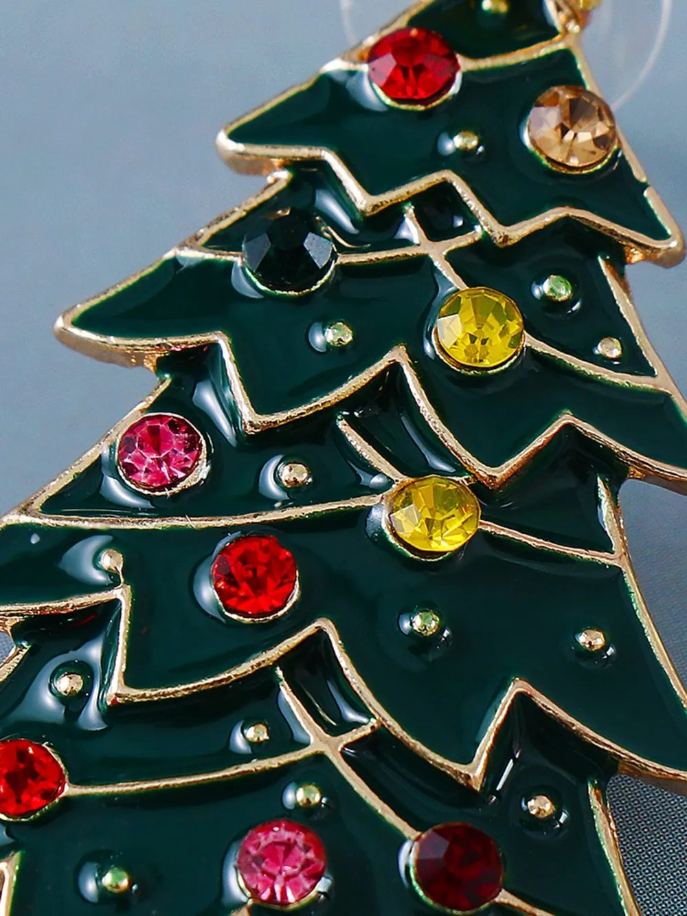 Alloy Inlaid Rhinestone Christmas Tree Earrings - Image 4