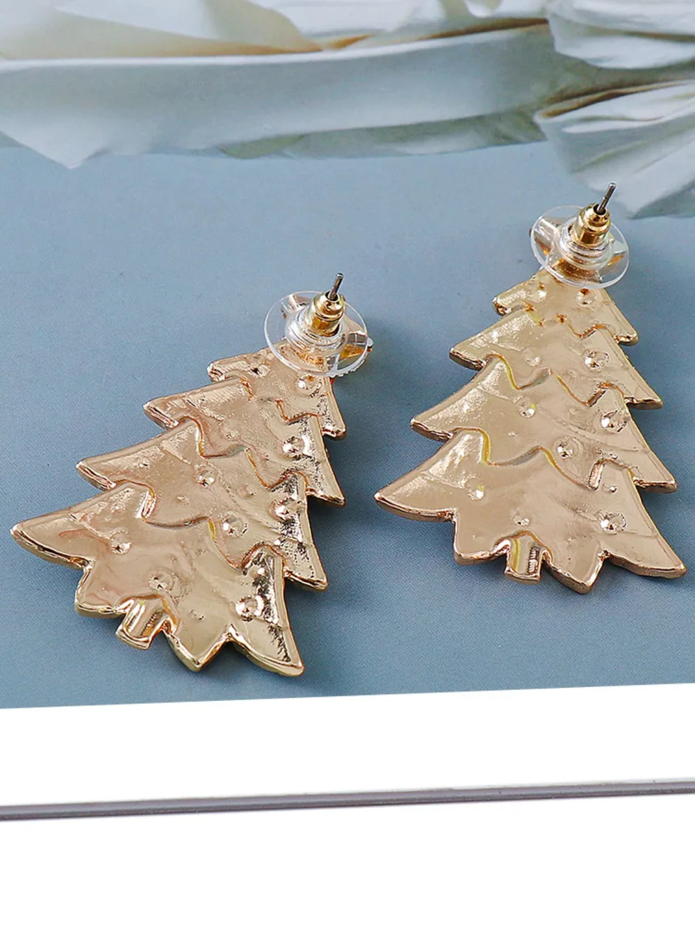Alloy Inlaid Rhinestone Christmas Tree Earrings - Image 5