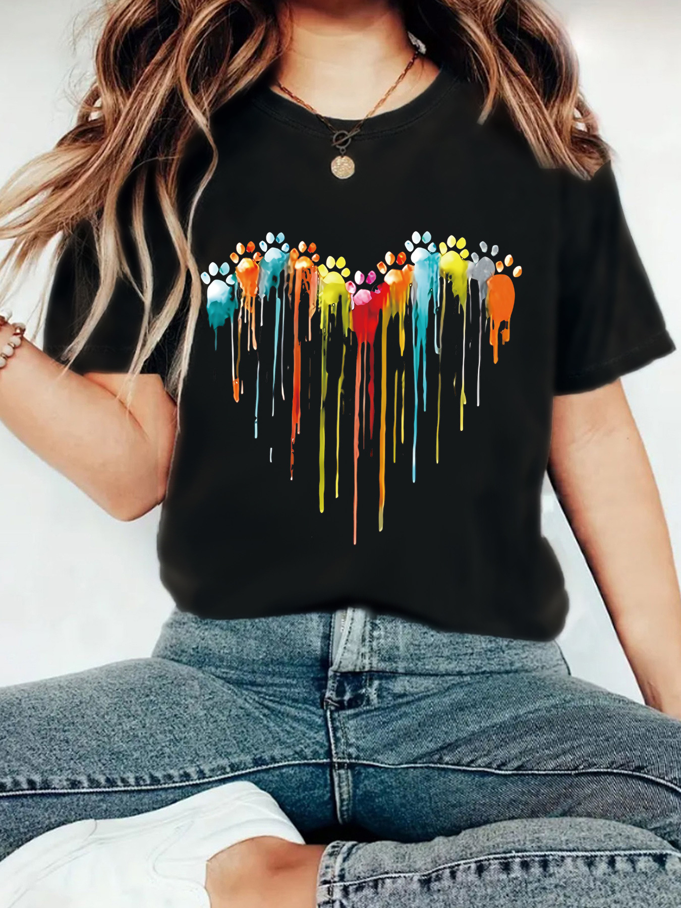 Love print new round neck short sleeved shirt - Image 9