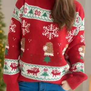 Christmas Element Round Neck Long Sleeve Sweater