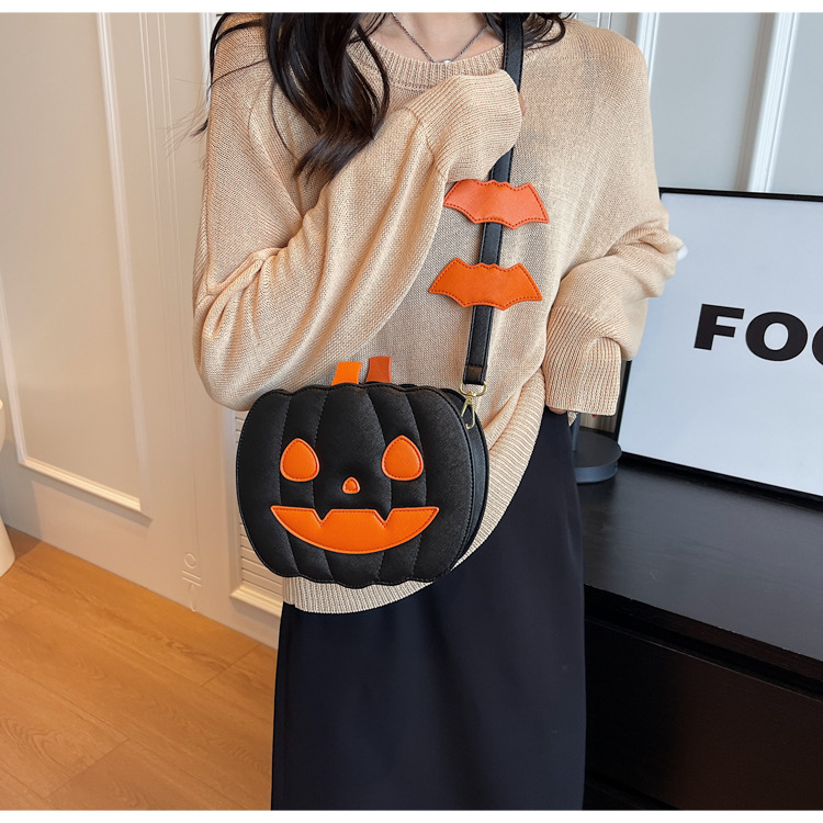 Halloween funny pumpkin bag fashion contrast color personality creative trend shoulder bag cartoon crossbody bag - Image 3