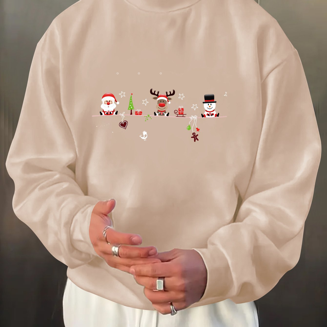 Men'S Christmas Print Long Sleeve Sweatshirt, Casual Spo