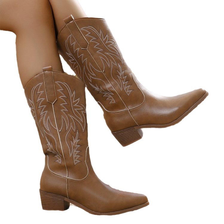 Vintage Tribal Pattern Chunky Heel Ankle Boots for Women with Embroidery Round Toe Martin Boots - Image 5