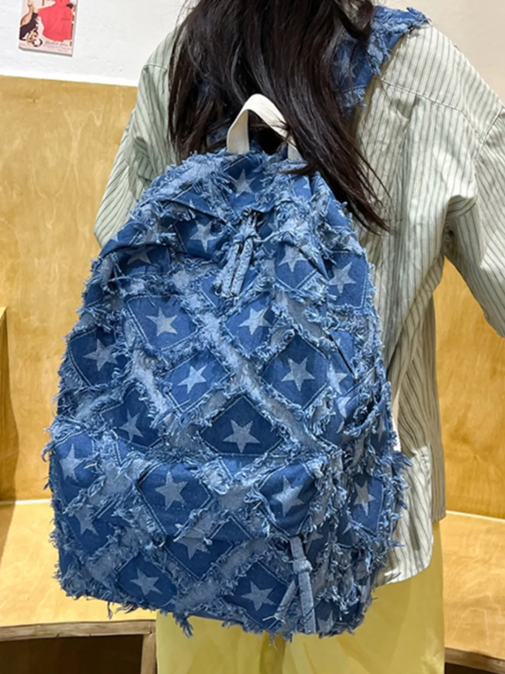Star Denim Backpack Bag - Image 8
