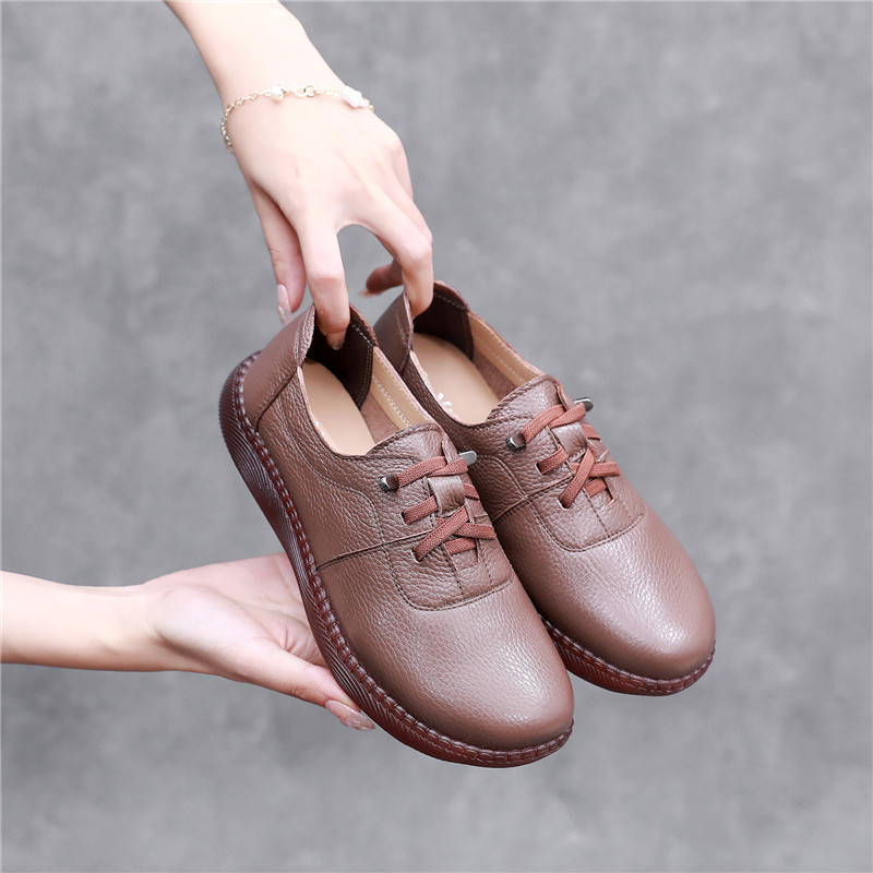 Leather Wide Toe Elastic Ankle Women's Single Shoes Comfortable Casual Flat Heel Soft Sole Thick Sole - Image 4