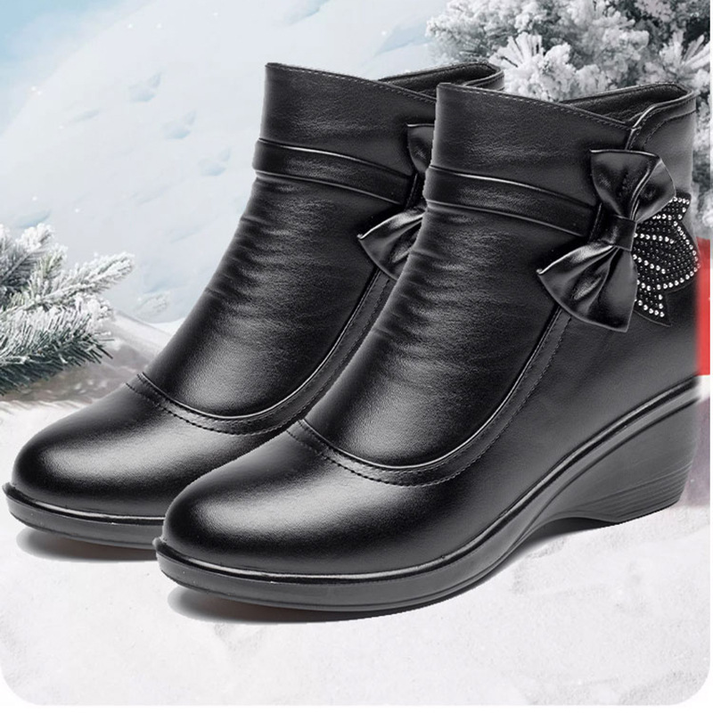 Faux Fur Lined Mid-Heel Ankle Boots for Women, Warm Winter Snow Boots with Non-Slip Sole, Comfortable Heeled Booties for Moms and Elderly - Image 2